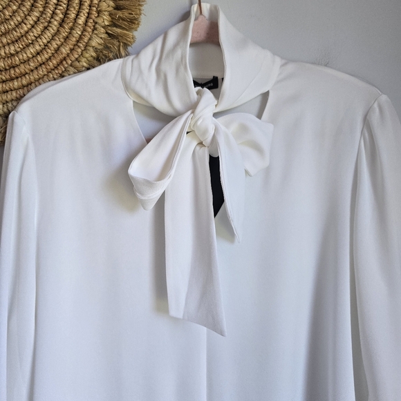 J. Lindeberg New White Tie Neck Cindy Jersey Blouse Shirt Womens US Size 8 - Picture 2 of 13